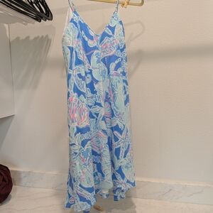 Lilly Pulitzer Bay Blue Into The Deep Patterned Silk Shift Dress